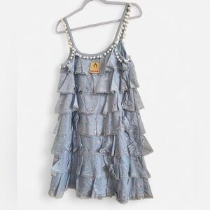 New with tag: Manoush 100% Cotton Blue Tiered Ruffled Embroidered Mini Dress
